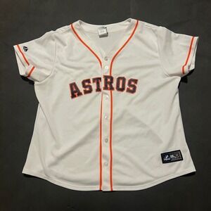 Vintage Womens Houston Astros Majestic MLB Baseball Jersey White Orange 2XL Sewn